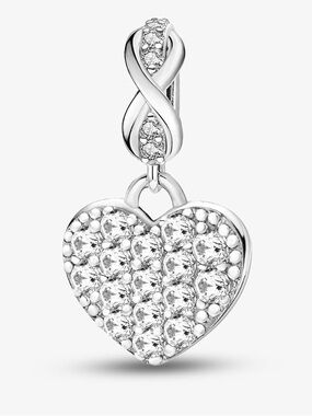 925 Sterling Silver Infinity Heart CZ Dangle Charm-NEW